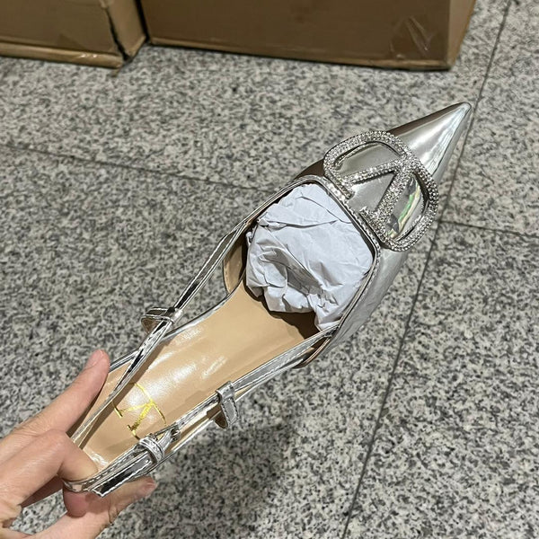 VALENTINO Silver Party Wear Slingbacks