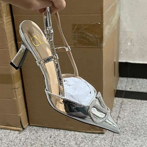 VALENTINO Silver Party Wear Slingbacks